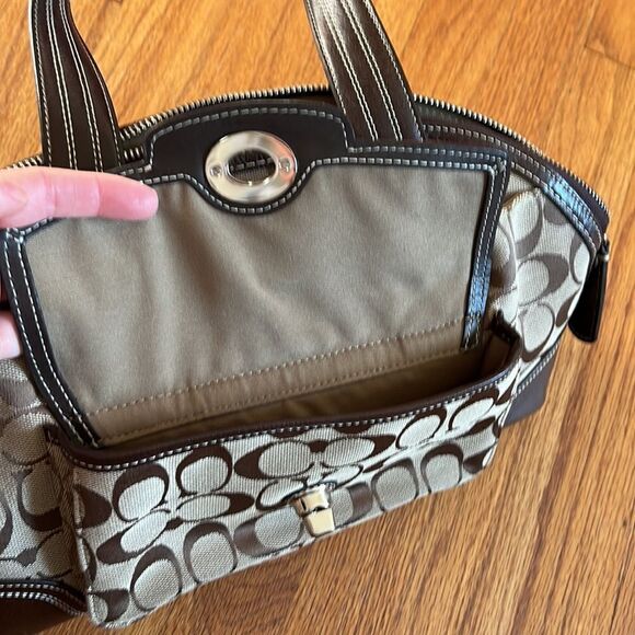 COACH Hampton Signature Monogram Brown Leather & Canvas Satchel Shoulder Bag - Picture 10 of 10